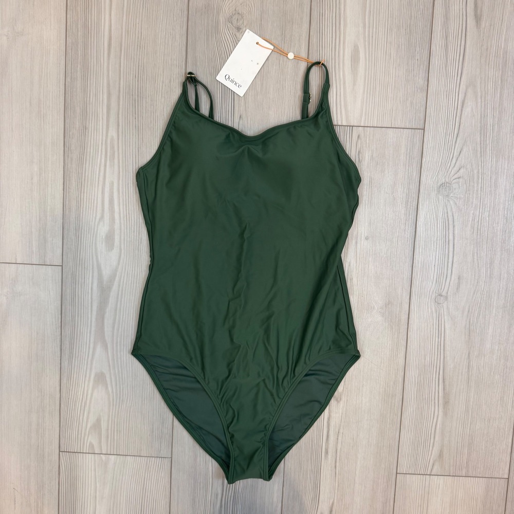 NWT Quince Green Italian Cami One Piece Swimsuit Adjustable Straps Medium